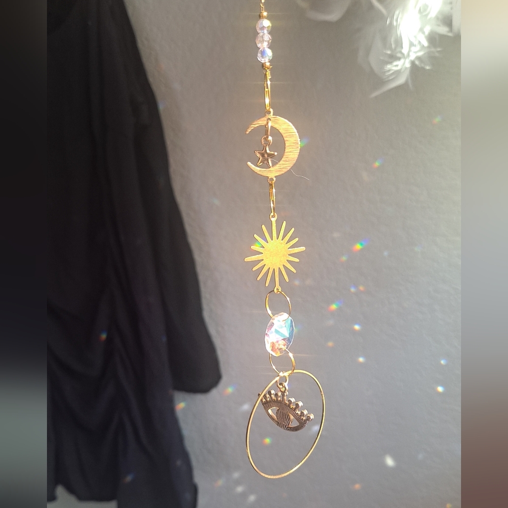Evil Eye Gold Sun and Moon Hanging Decor Suncatcher Handmade